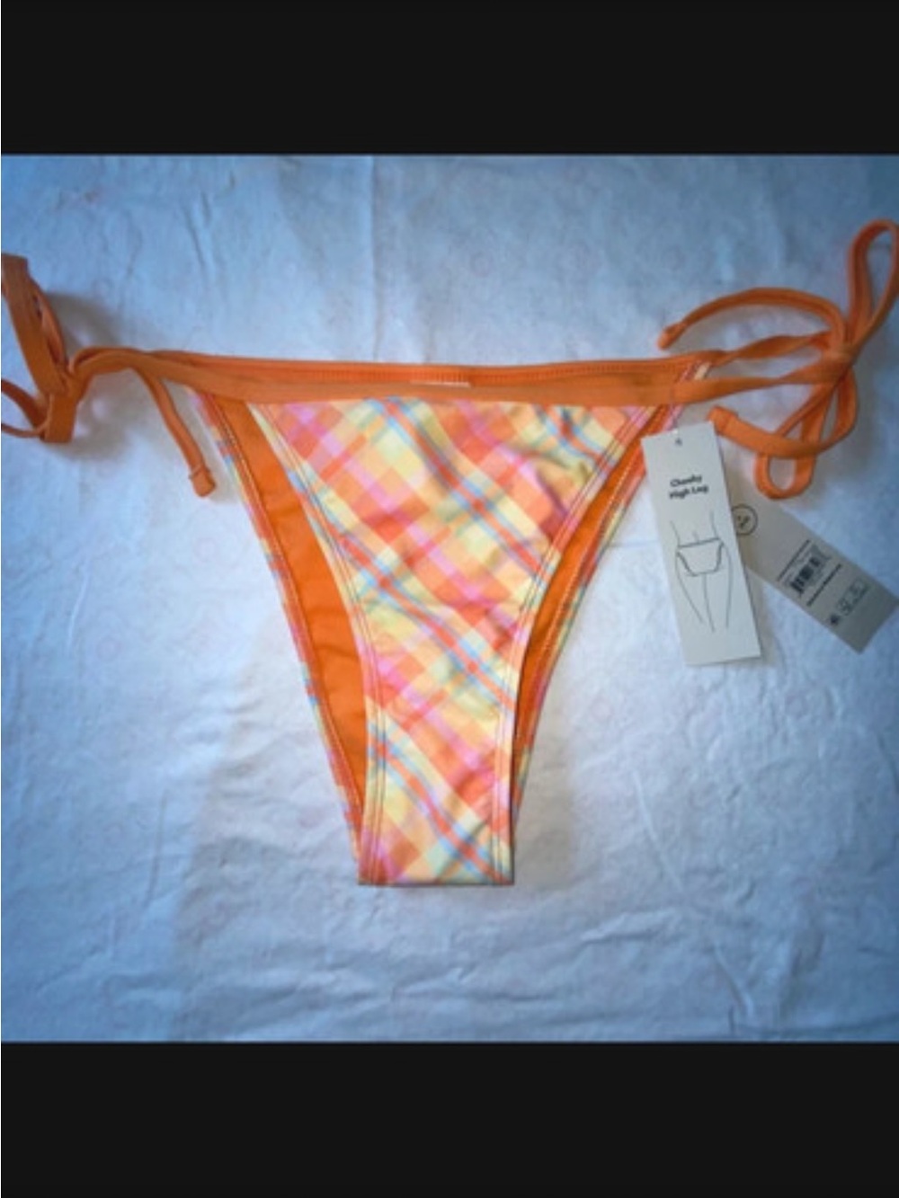 NWT Women’s Orange Plaid Tie-Side Bikini Bottom